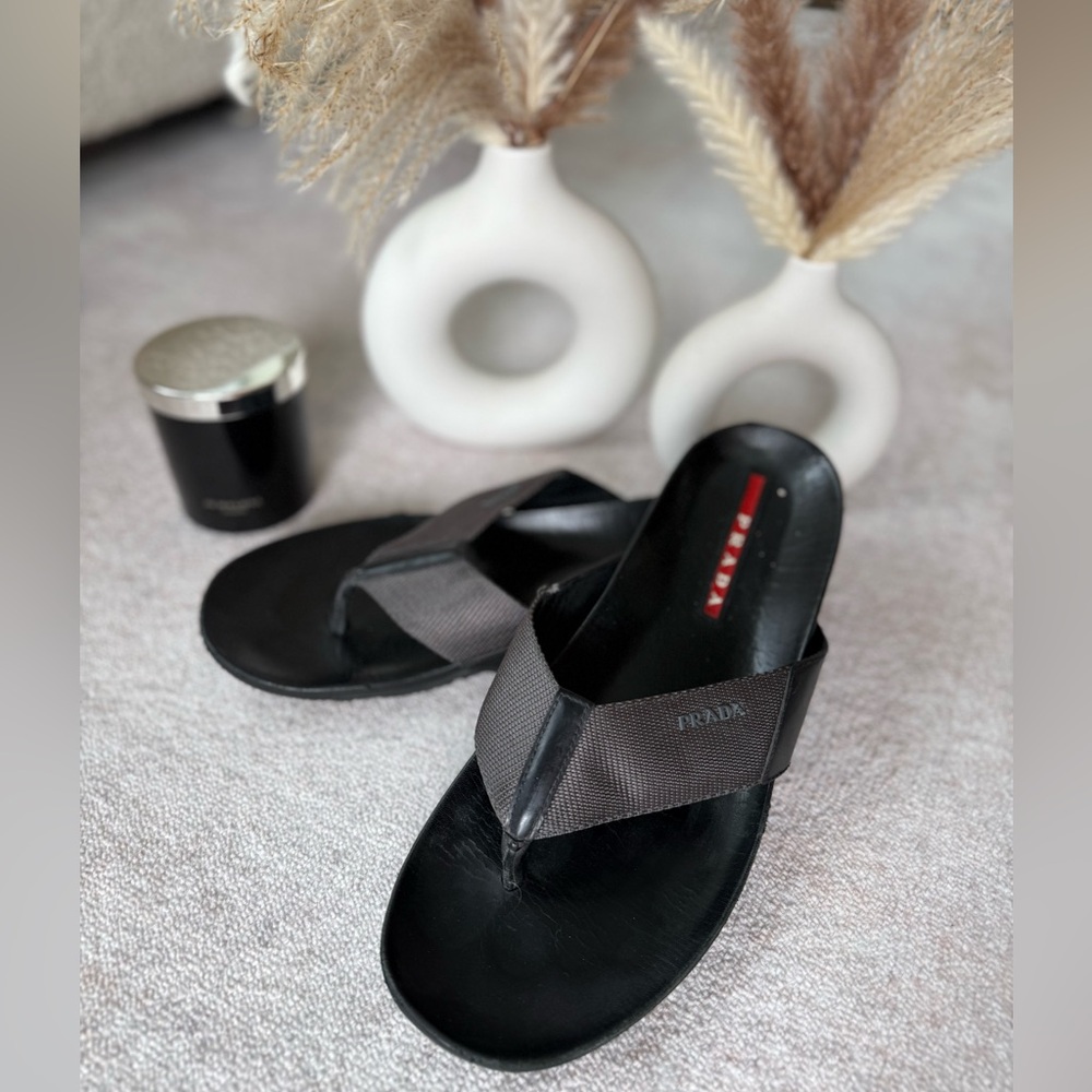 Prada Men’s Leather Thong Sandals (Red Line Collection)